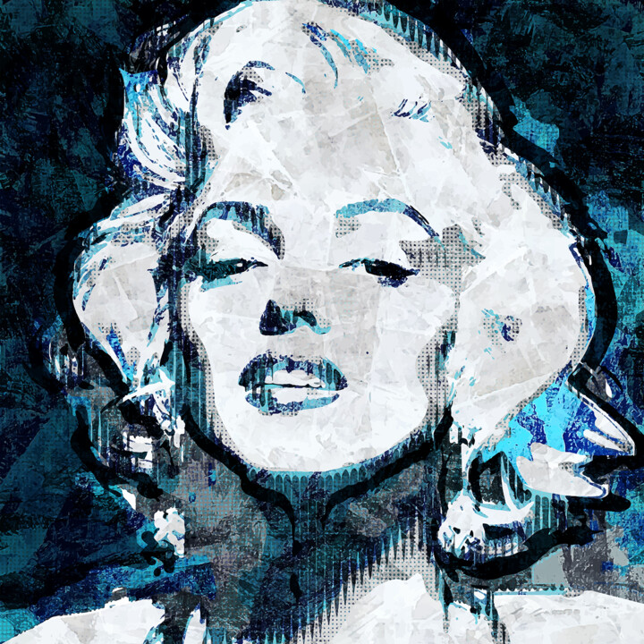 Painting titled "Marylin blue Dream" by Xaro, Original Artwork, Digital Painting Mounted on Aluminium