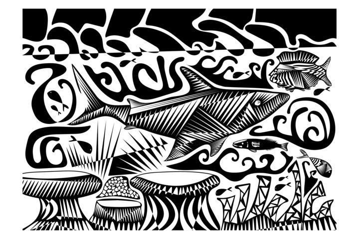 Digitale Kunst getiteld "#4 Requin" door Xavier Simacourbe, Origineel Kunstwerk, 2D Digital Work