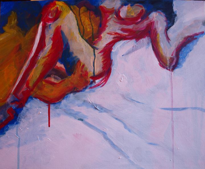 Painting titled "couple-sur-draps-bl…" by Xavier Trobel, Original Artwork, Acrylic