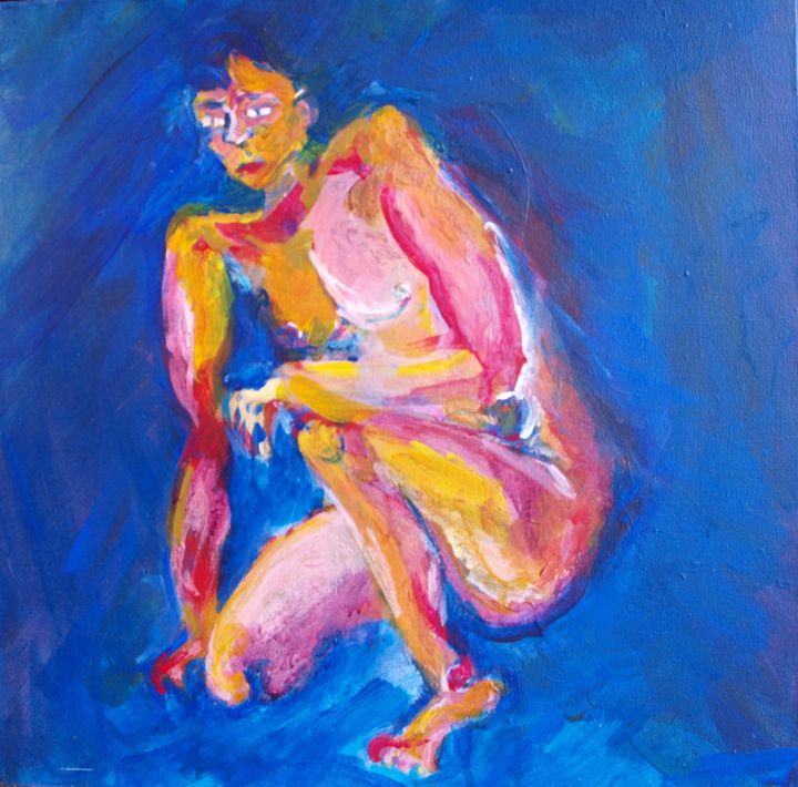 Painting titled "homme-sur-fond-bleu…" by Xavier Trobel, Original Artwork