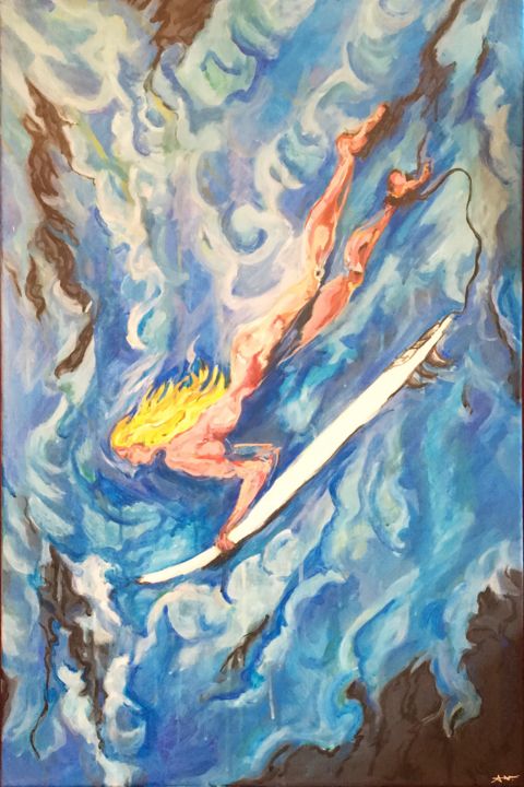 Schilderij getiteld "Daisy, surfeuse" door Xavier Trobel, Origineel Kunstwerk