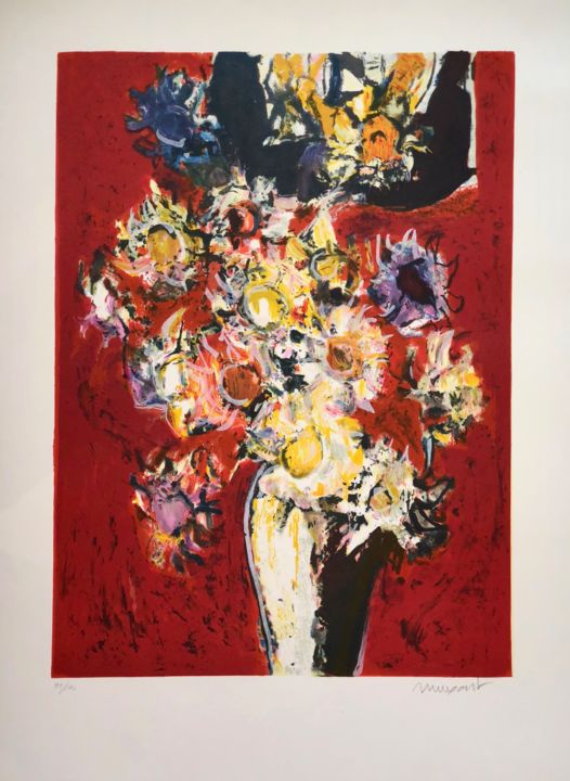Incisioni, stampe intitolato "Jarrón de flores" da Xavier Vase, Opera d'arte originale, Litografia