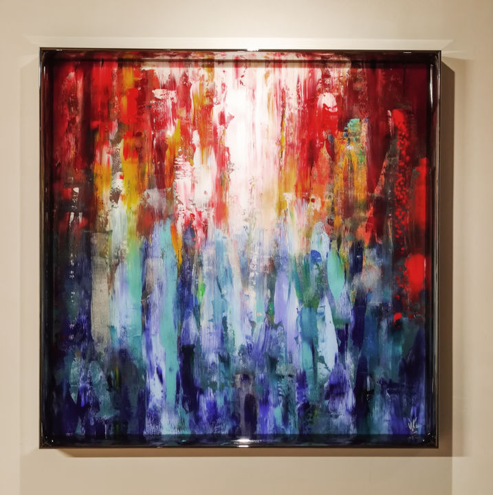 Painting titled "Color square P27" by Xavier Wttrwulghe, Original Artwork, Acrylic Mounted on Wood Stretcher frame