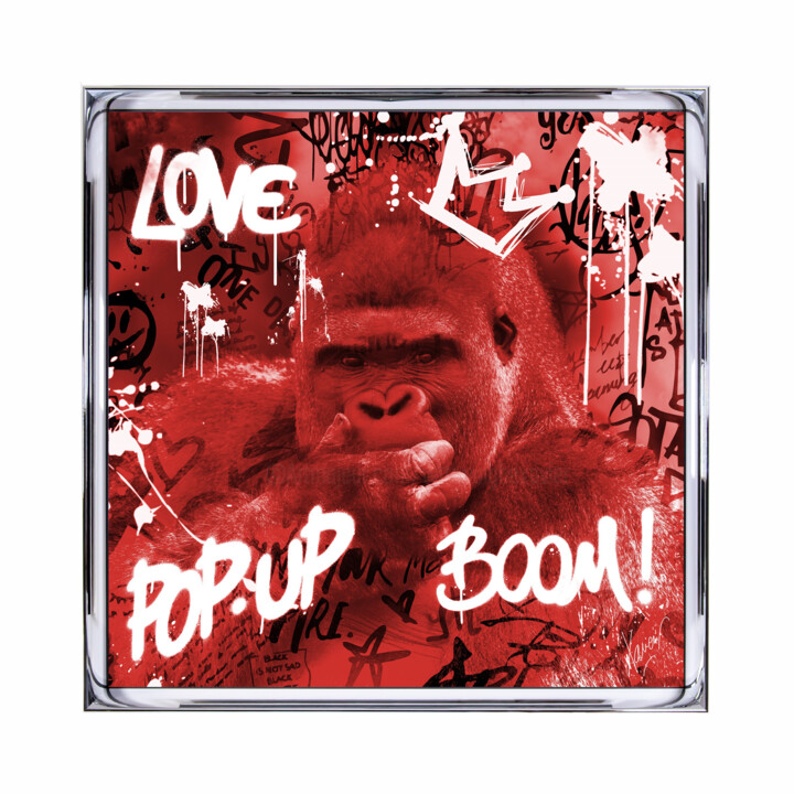 Digitale Kunst mit dem Titel "Gorille Pop Art" von Xavier Wttrwulghe, Original-Kunstwerk, Digitale Collage Auf Keilrahmen au…