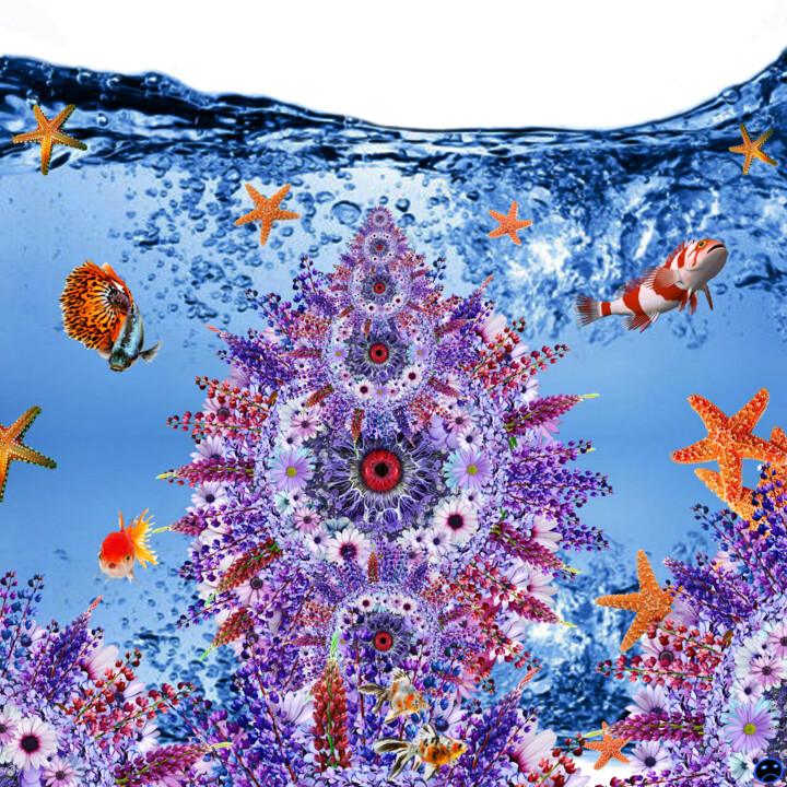 Digitale Kunst mit dem Titel "WAVES AND BUBBLES" von Xavier Cocheton, Original-Kunstwerk, Digitale Collage