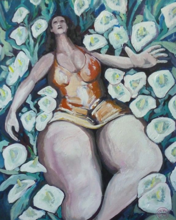 Painting titled "dans les fleurs" by Xavier Marchand, Original Artwork, Acrylic