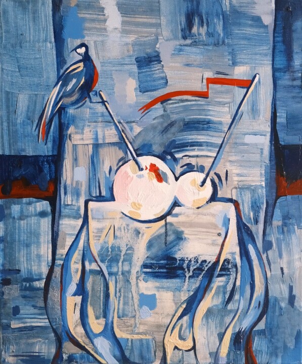 Peinture intitulée "Blue bird" par Xenia Denisova, Œuvre d'art originale, Huile