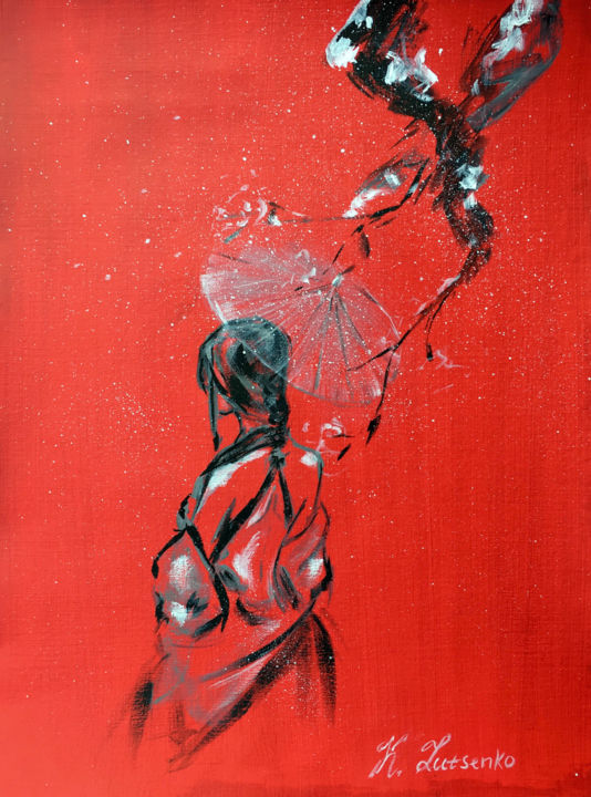 Painting titled "RED WINTER - minima…" by Ksenia Lutsenko, Original Artwork, Acrylic