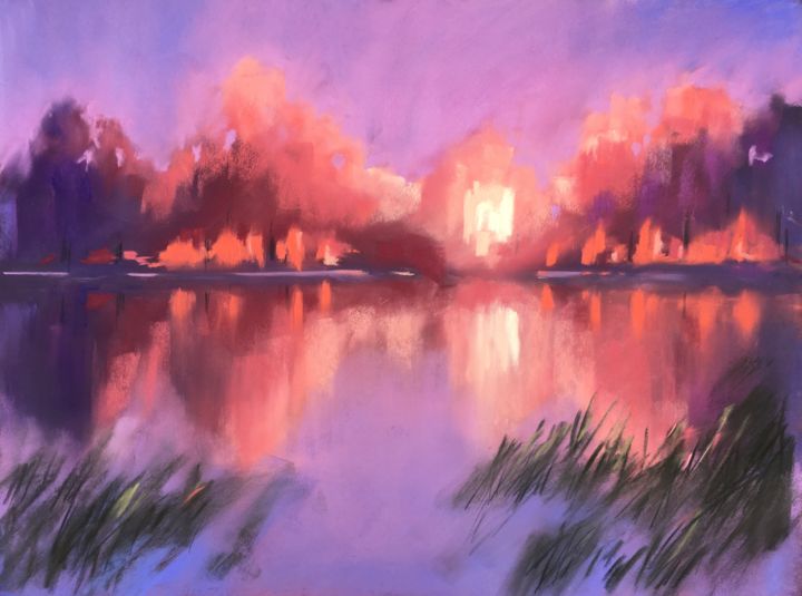 Dibujo titulada "Sunset and abandone…" por Ksenia Lutsenko, Obra de arte original, Pastel