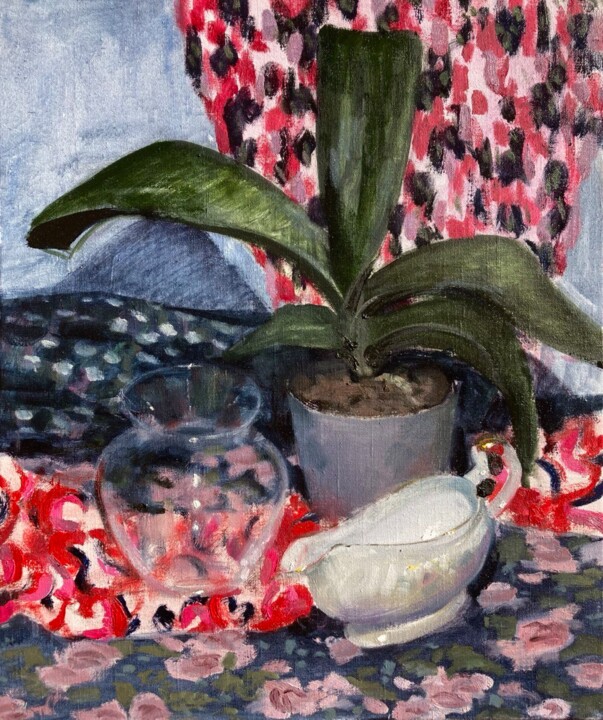 Painting titled "Still life with pat…" by Xeyale Bedelova, Original Artwork, Oil