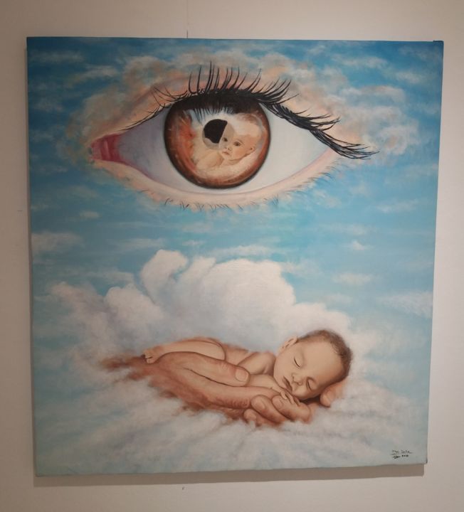 Painting titled "Angel in the eye of…" by Xhestjan Duka, Original Artwork, Oil