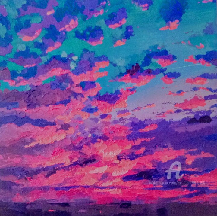 Painting titled "Sunset n°24" by Xi Chen, Original Artwork, Oil