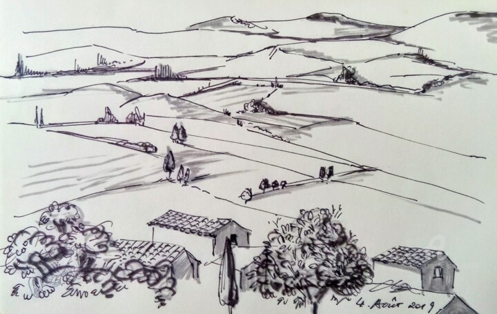 Painting titled "Croquis "Lubéron"" by Xi Chen, Original Artwork, Ink