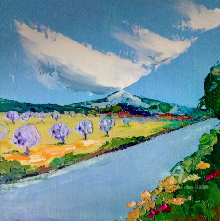 Schilderij getiteld "landscape2020 n°3" door Xi Chen, Origineel Kunstwerk, Olie