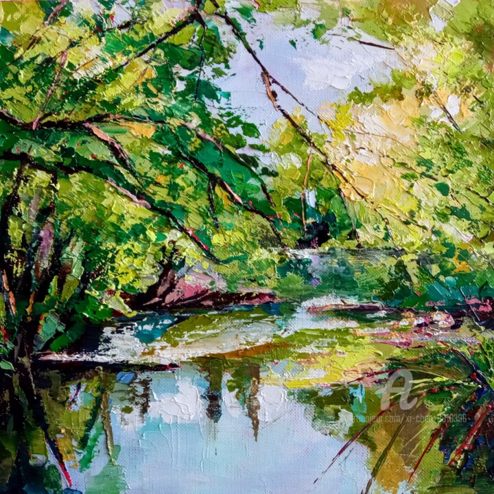Painting titled "Summer creek n°2" by Xi Chen, Original Artwork, Oil