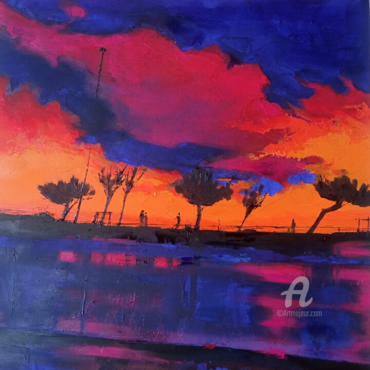 Peinture intitulée "Sunset in the orang…" par Xi Chen, Œuvre d'art originale, Huile