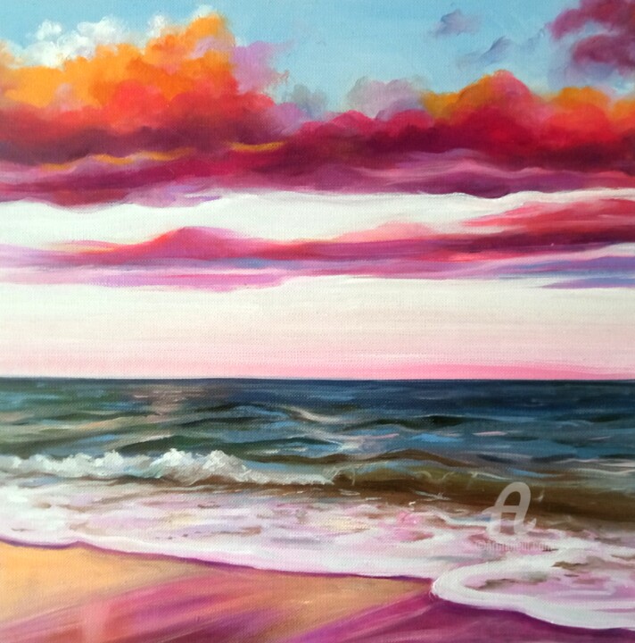 Painting titled "Sea colorful" by Xi Chen, Original Artwork, Oil