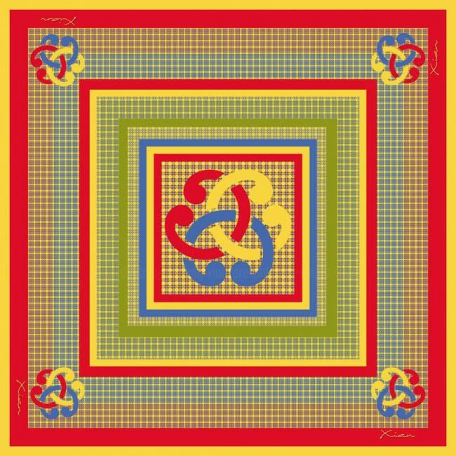 Textile Art titled "Kiwi écossais" by Xian Présente Les Abstra_xian, Original Artwork