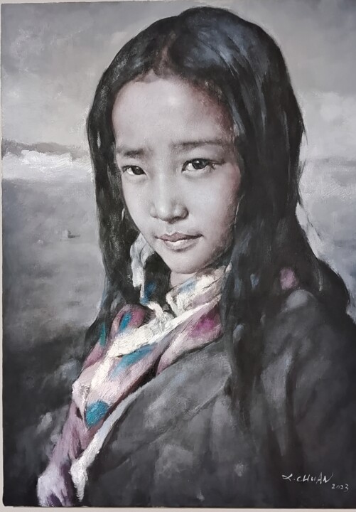 Pittura intitolato "藏地微风" da Xiao Chuan Zhang, Opera d'arte originale, pigmenti