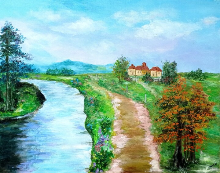 Painting titled "The countryside esc…" by Xiaomei Li, Original Artwork, Acrylic Mounted on Wood Stretcher frame
