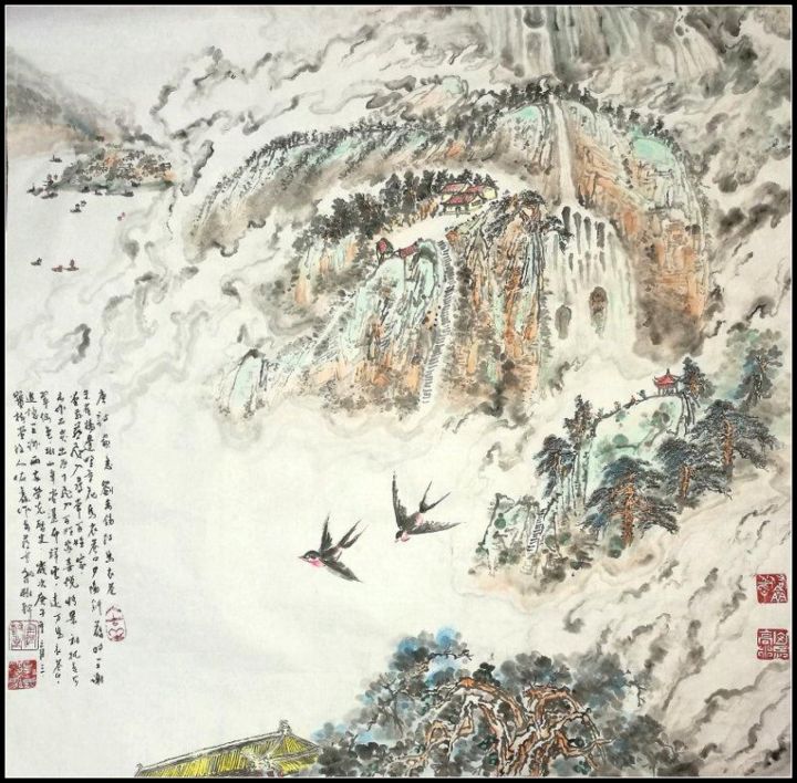 「Tang Poetry and Pai…」というタイトルの絵画 Rongsong Xie 谢荣松によって, オリジナルのアートワーク, 顔料