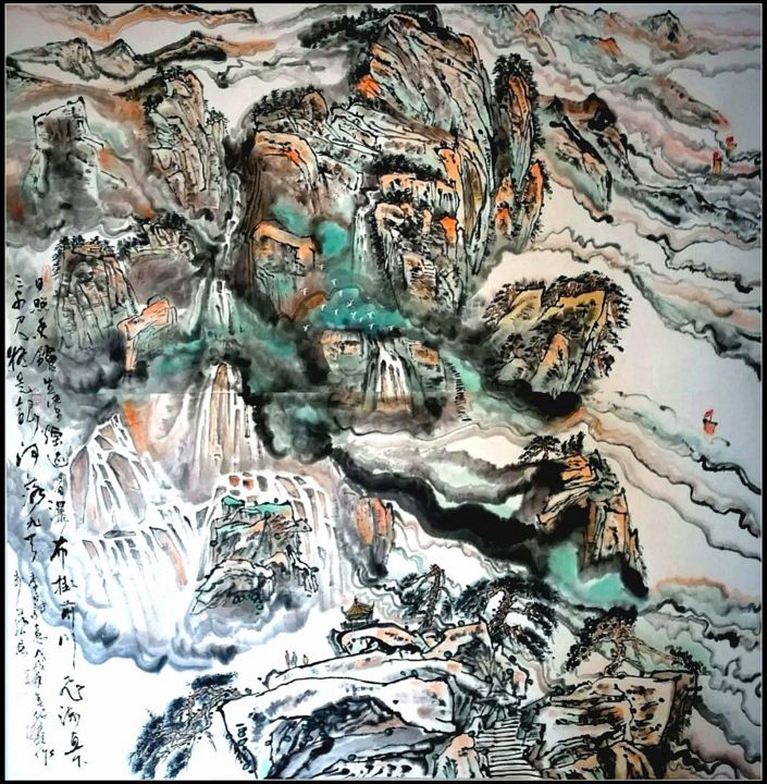 Peinture intitulée "Heaven and Earth In…" par Rongsong Xie Xie Rong Song, Œuvre d'art originale, Aquarelle