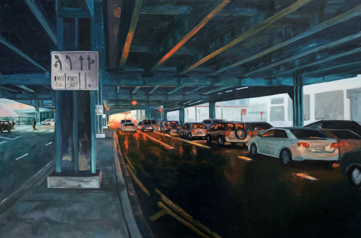 Painting titled "Under Highway" by Xindi Zhao, Original Artwork, Oil