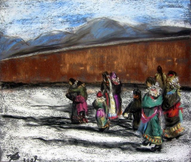 Dessin intitulée "les tibétines 4" par Wei Mazzolini, Œuvre d'art originale