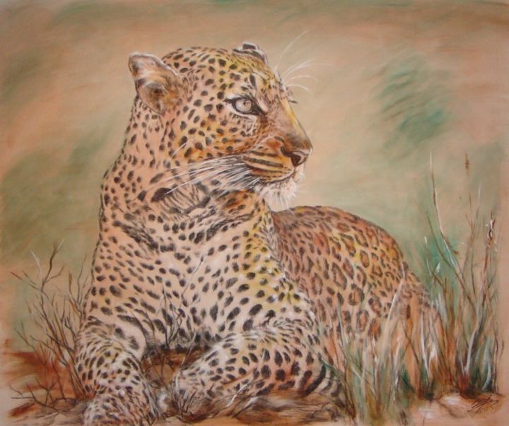 Peinture intitulée "LEOPARD" par Wei Mazzolini, Œuvre d'art originale, Huile