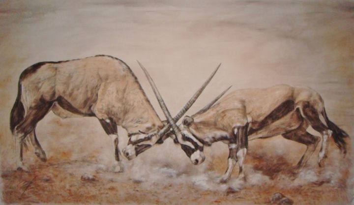 Peinture intitulée "Le combat" par Wei Mazzolini, Œuvre d'art originale, Huile