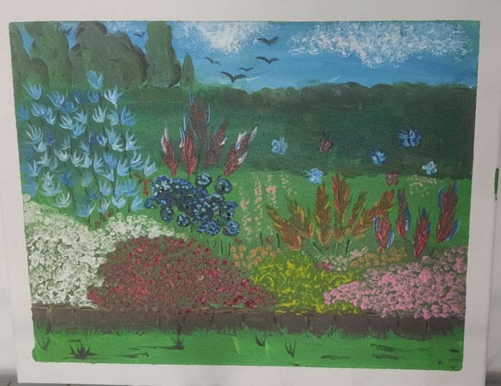 Painting titled "Jardin fleuri" by Elya Xg, Original Artwork, Acrylic
