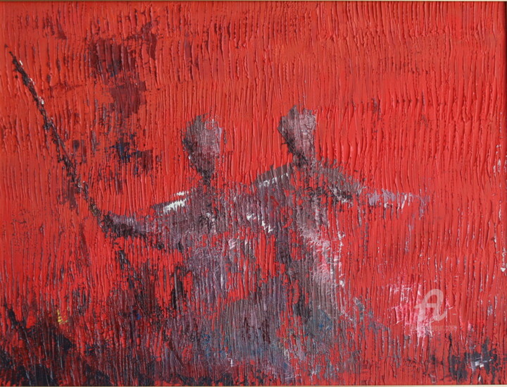 Painting titled "En face à face" by Xiorcaled, Original Artwork, Oil Mounted on Cardboard