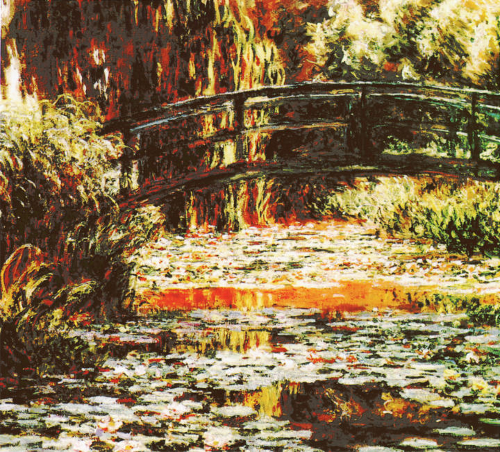 Digital Arts titled "Japanese Bridge ove…" by Mark Pettinelli, Original Artwork, Digital Painting