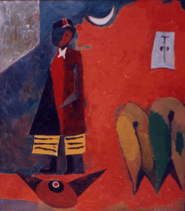 Painting titled "The Shepherd" by Kabyl Khalykov, Original Artwork, Oil