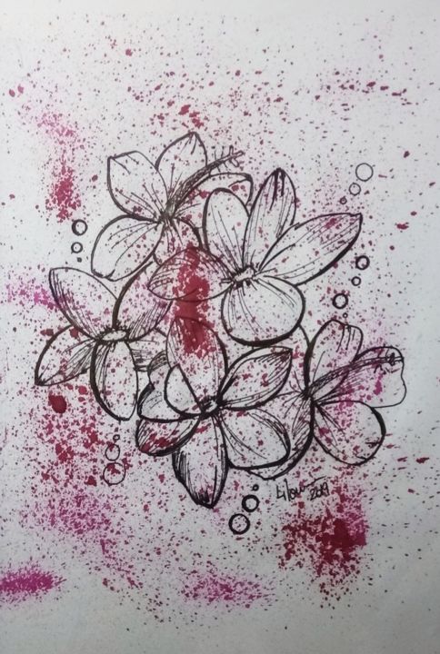 图画 标题为“Octobre rose” 由Liloucourbes, 原创艺术品, 墨