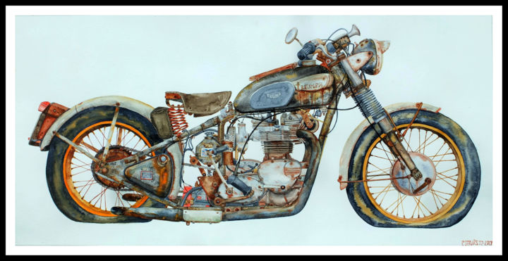 Peinture intitulée "triumph-trophy-750" par Pascal Serviès, Œuvre d'art originale, Aquarelle