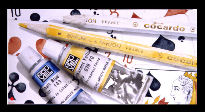 Peinture intitulée "crayons et tubes aq…" par Pascal Serviès, Œuvre d'art originale, Aquarelle
