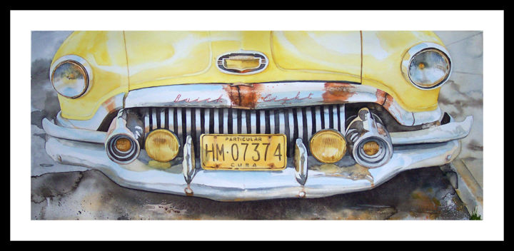Peinture intitulée "cuban buick eight" par Pascal Serviès, Œuvre d'art originale, Aquarelle