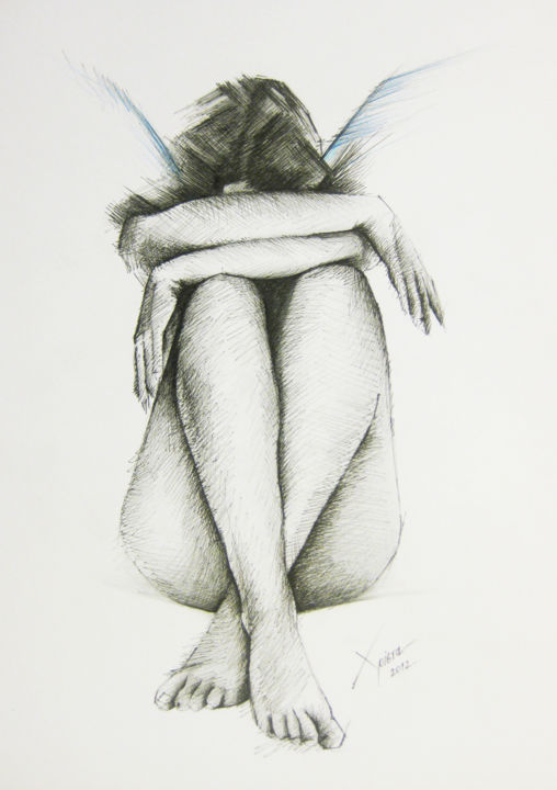 Dessin intitulée "Angel Girl" par Xristastavrou, Œuvre d'art originale, Crayon