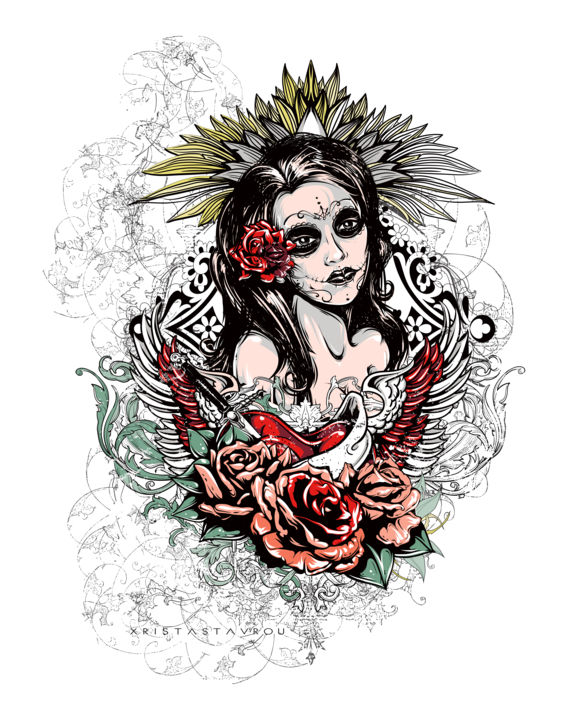Digital Arts titled "Dead Queen Tattoo A…" by Xristastavrou, Original Artwork, Digital Painting