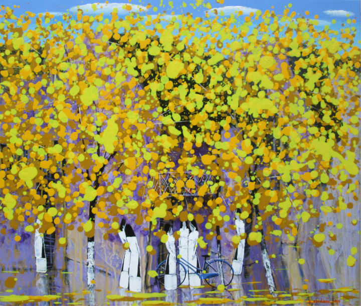 Pintura intitulada "Autumn Wind" por Xuan Khanh Nguyen, Obras de arte originais, Acrílico Montado em Armação em madeira