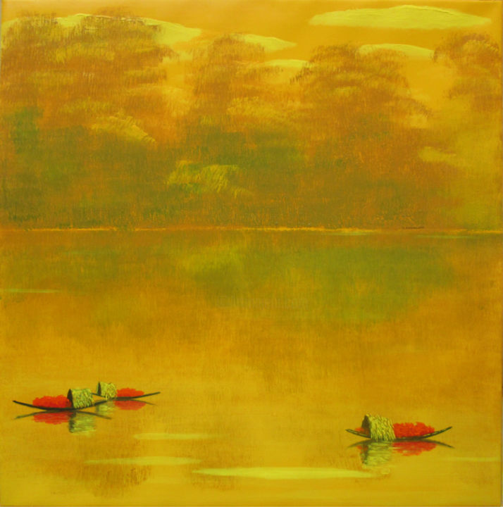 Ζωγραφική με τίτλο "Glow of sunset 4" από Xuan Khanh Nguyen, Αυθεντικά έργα τέχνης, Ακρυλικό
