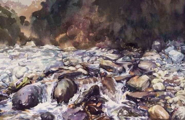 图画 标题为“不羁之石(Watercolor)” 由钱若成, 原创艺术品, 其他