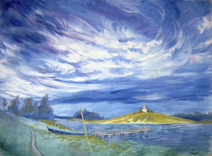 Painting titled "церковь и мост" by Maksim Ivanov, Original Artwork