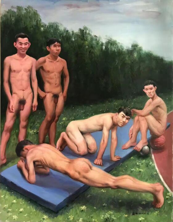 Painting titled "Sports student" by Xueyu, Original Artwork, Oil