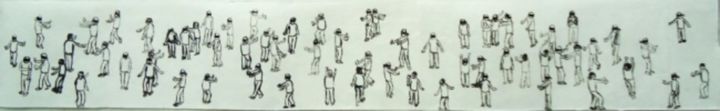 Disegno intitolato "la foule" da Xuyang Chu, Opera d'arte originale