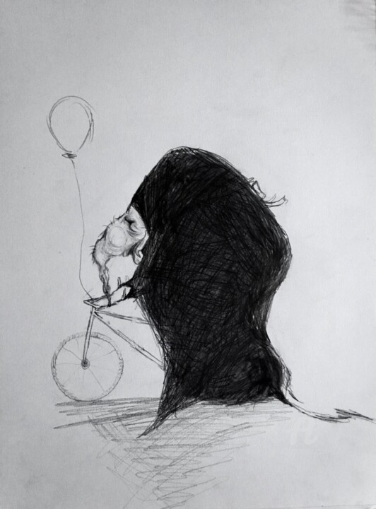 Desenho intitulada "Happy Edd’s bike" por Y. Eylül, Obras de arte originais, Carvão