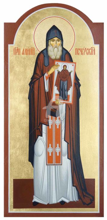 Malerei mit dem Titel "St. Alypius of the…" von Yurii Hrechyn, Original-Kunstwerk, Pigmente
