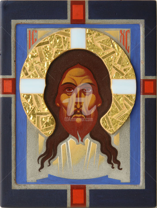 Painting titled "The Holy Mandylion" by Yurii Hrechyn, Original Art, Acrylic