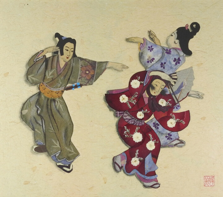 Pintura titulada "Genroku Hanami Odor…" por Y. Itogawa, Obra de arte original